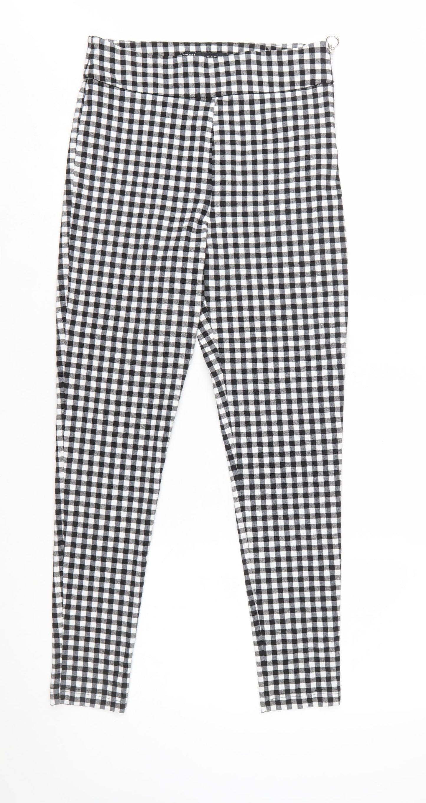 Zara Women Black Check Slim Fit Stretch Leggings Size M