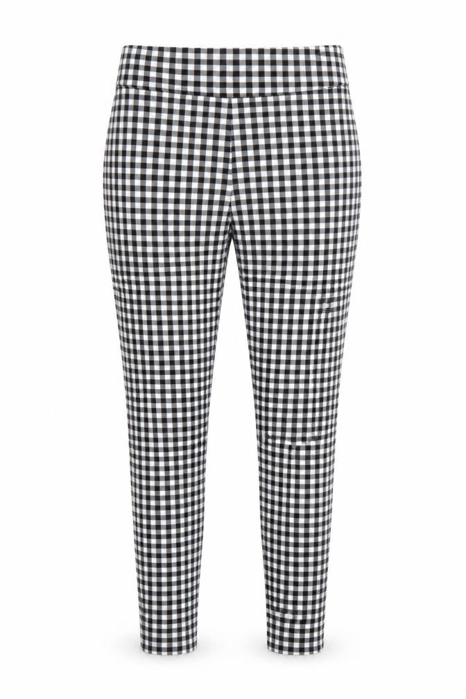 Front view of Zara Women Black Check Slim Fit Stretch Leggings, size M