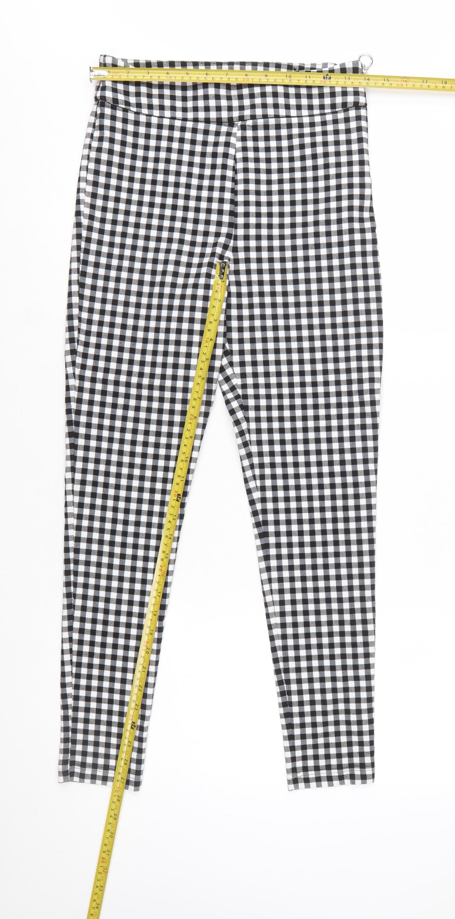 Zara Women Black Check Slim Fit Stretch Leggings Size M