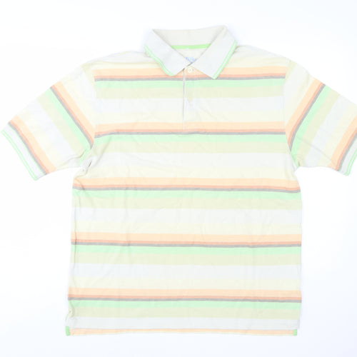 Marks and Spencer Men's Multicoloured Striped Cotton Polo Shirt M
