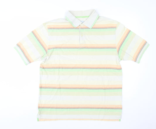 Marks and Spencer Men's Multicoloured Striped Cotton Polo Shirt M