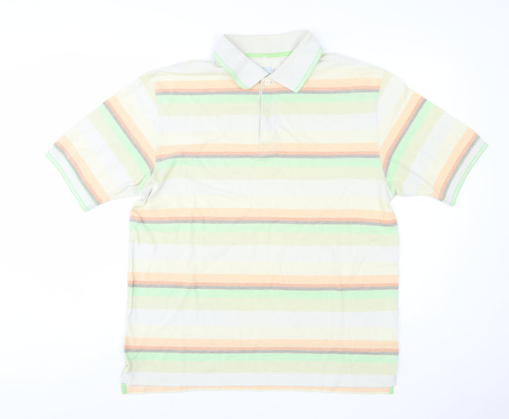 Marks and Spencer Men's Multicoloured Striped Cotton Polo Shirt M