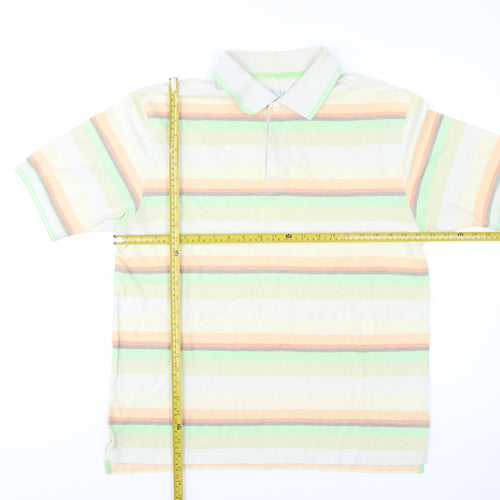 Marks and Spencer Men's Multicoloured Striped Cotton Polo Shirt M