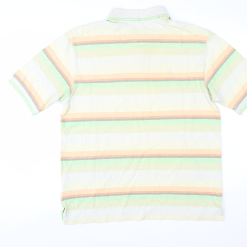 Marks and Spencer Men's Multicoloured Striped Cotton Polo Shirt M
