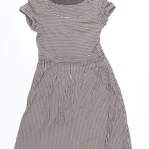 White Stuff Women’s Grey Striped Fit & Flare Cotton Dress Size 10