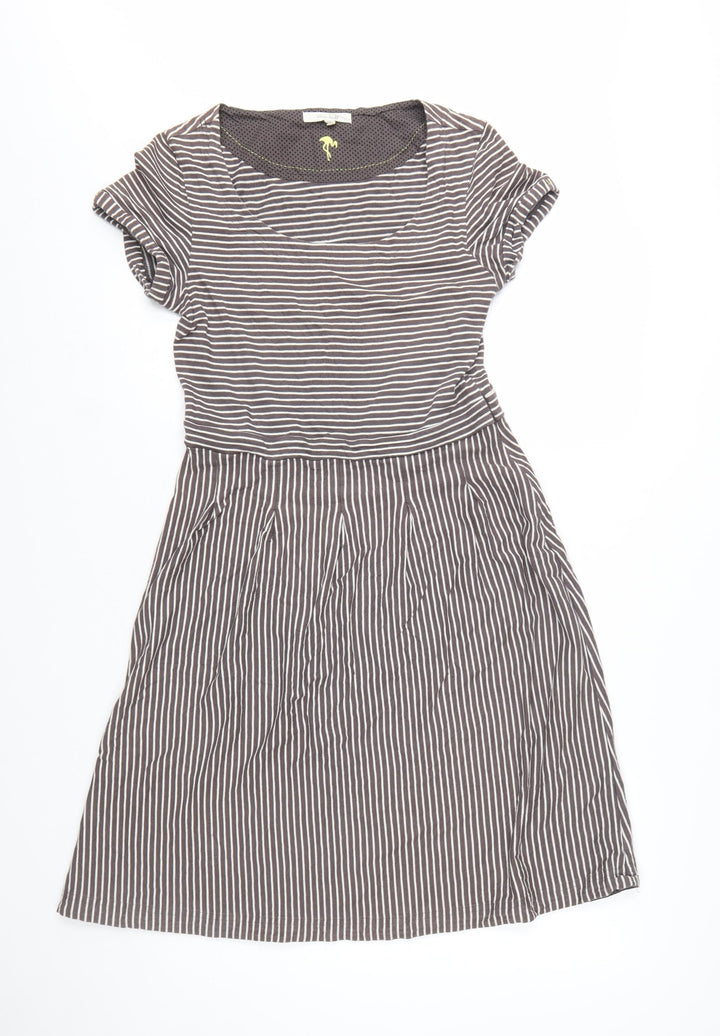 White Stuff Women’s Grey Striped Fit & Flare Cotton Dress Size 10
