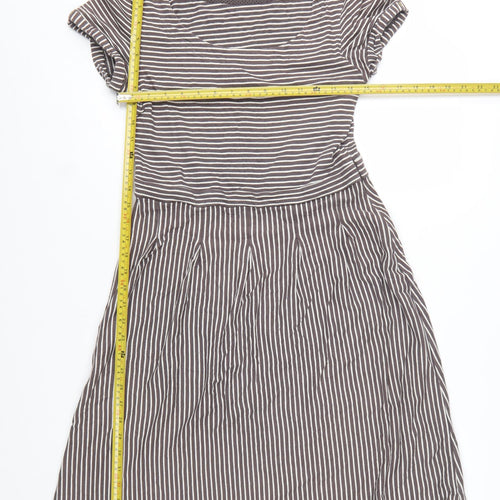 White Stuff Women’s Grey Striped Fit & Flare Cotton Dress Size 10