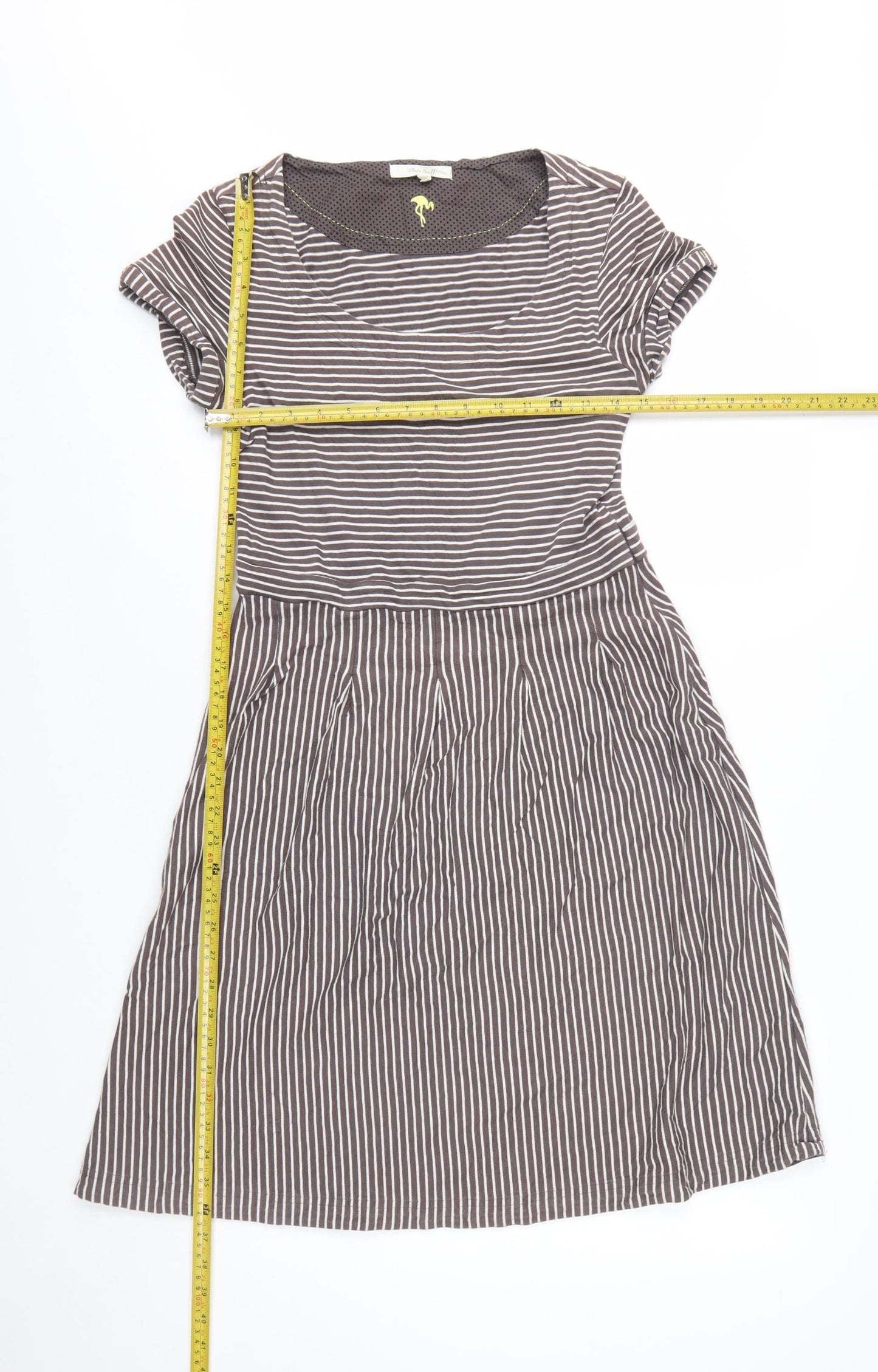 White Stuff Women’s Grey Striped Fit & Flare Cotton Dress Size 10