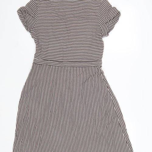 White Stuff Women’s Grey Striped Fit & Flare Cotton Dress Size 10