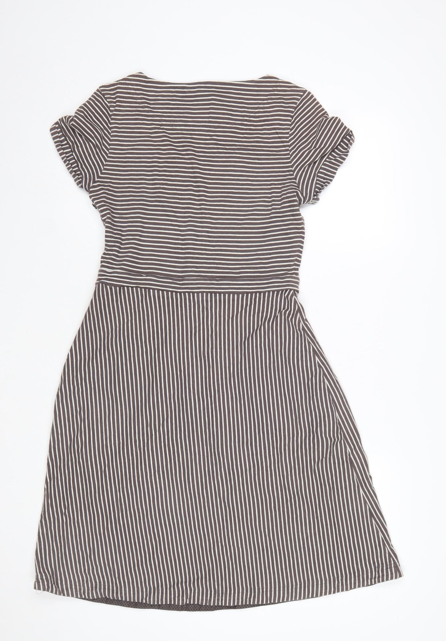 White Stuff Women’s Grey Striped Fit & Flare Cotton Dress Size 10