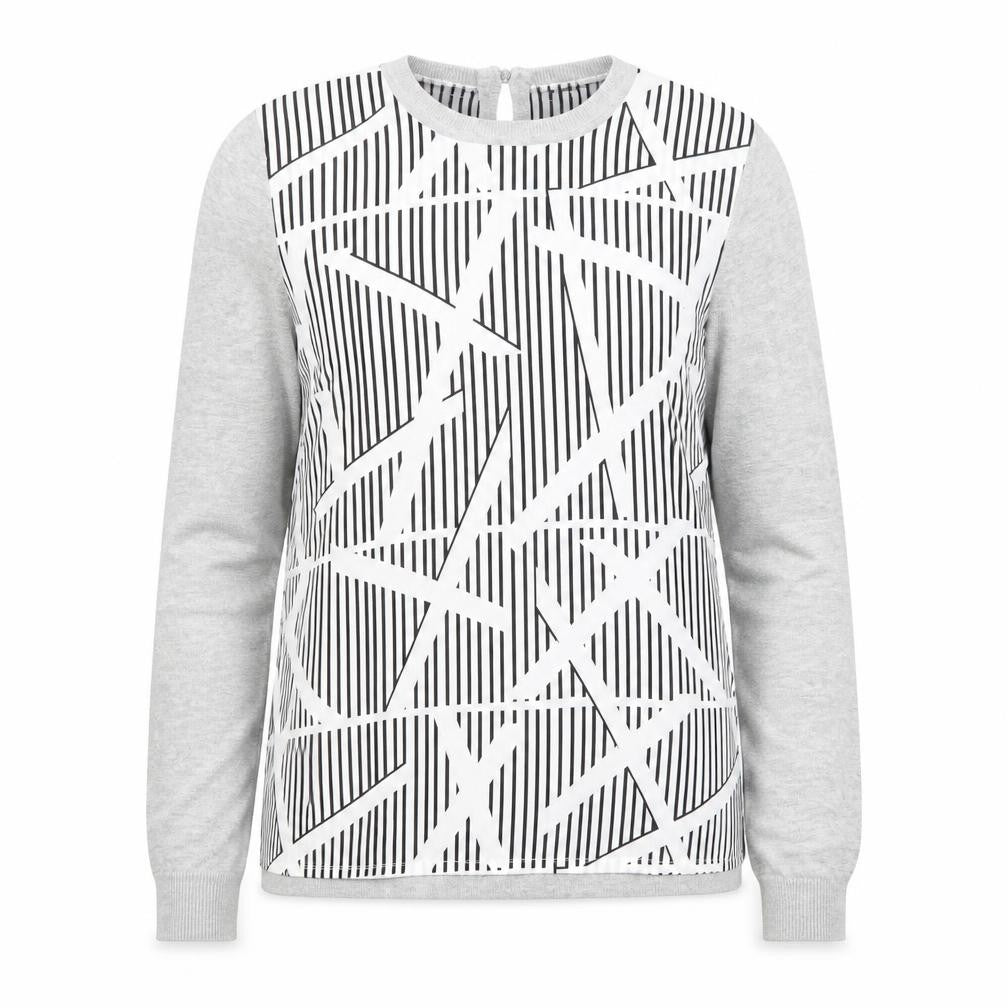 Front view of Principles by Ben de Lisi Women's Grey Geometric Long Sleeve Blouse, size 10