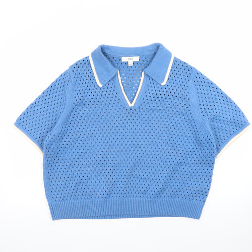 Marks and Spencer Women’s Blue Collared Short Sleeve Knit Jumper Size L