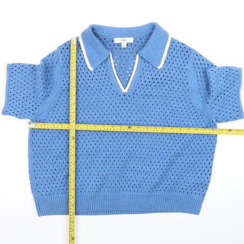 Marks and Spencer Women’s Blue Collared Short Sleeve Knit Jumper Size L