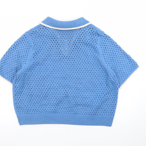 Marks and Spencer Women’s Blue Collared Short Sleeve Knit Jumper Size L