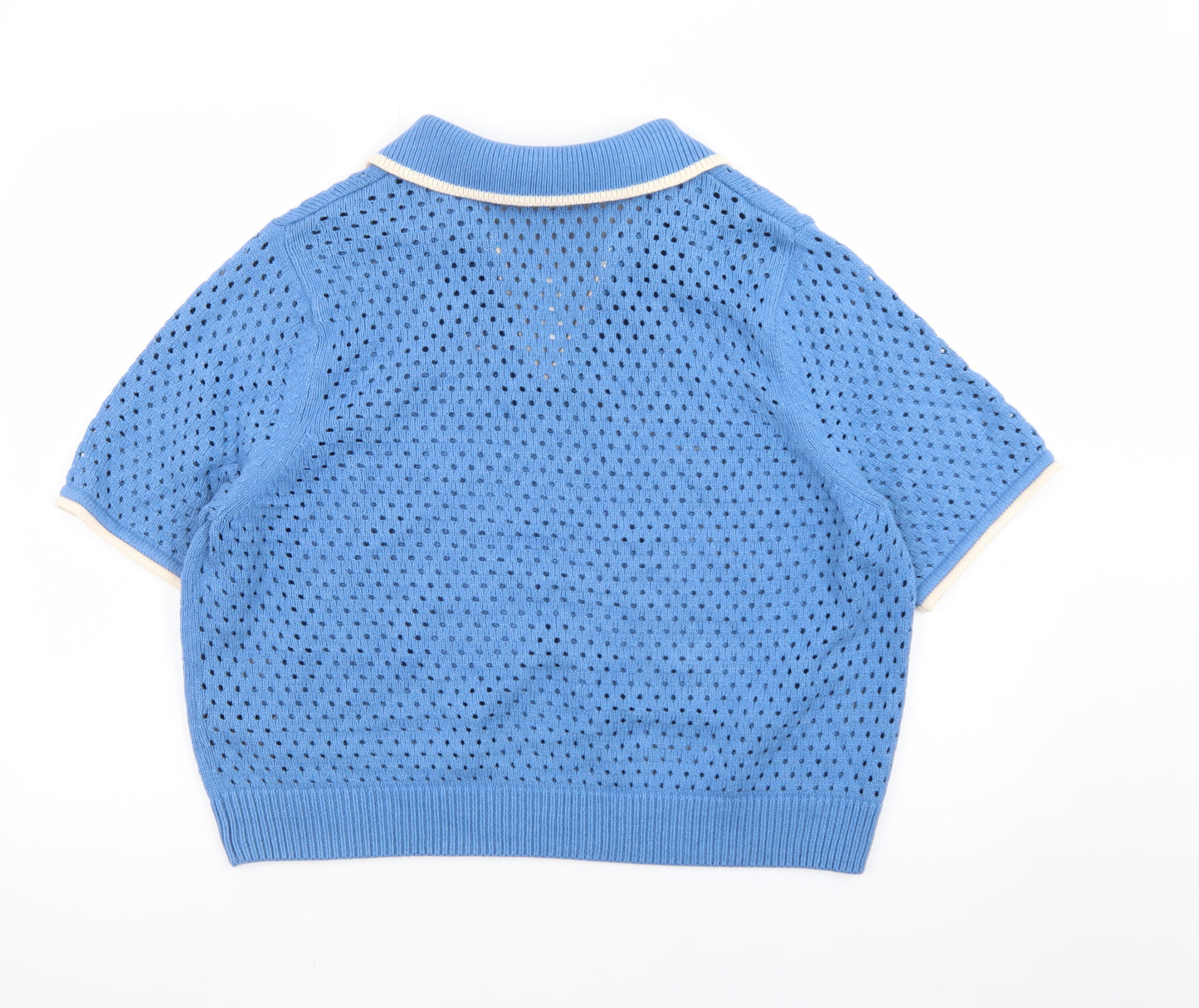 Marks and Spencer Women’s Blue Collared Short Sleeve Knit Jumper Size L