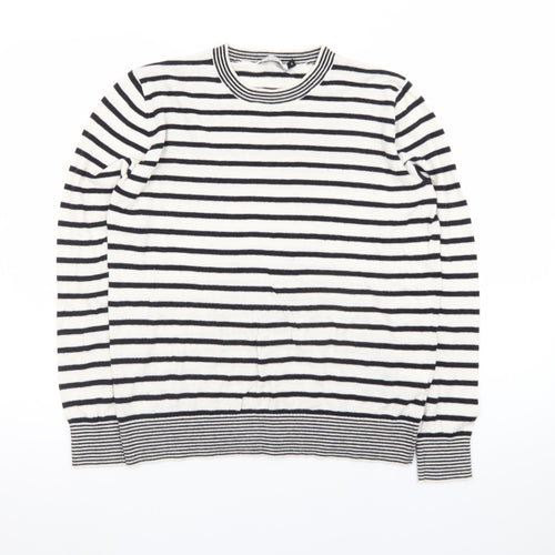 Galeries Lafayette Women's Black Striped Cotton Cashmere Jumper Size S