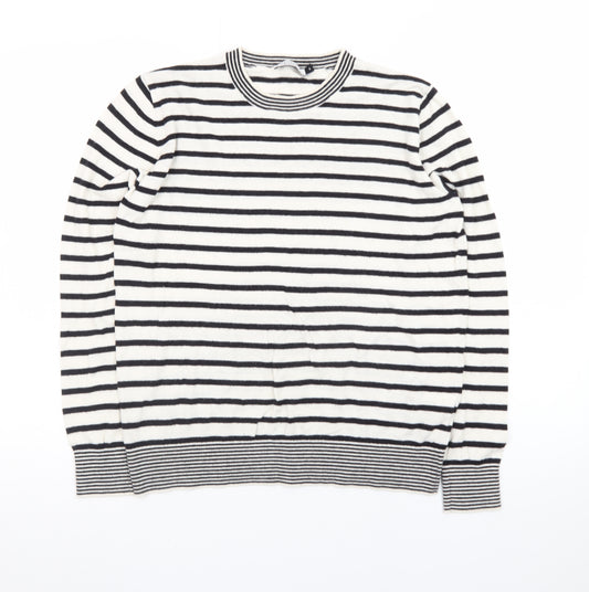 Galeries Lafayette Women's Black Striped Cotton Cashmere Jumper Size S