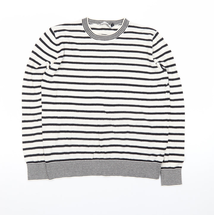 Galeries Lafayette Women's Black Striped Cotton Cashmere Jumper Size S