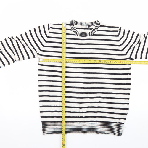 Galeries Lafayette Women's Black Striped Cotton Cashmere Jumper Size S