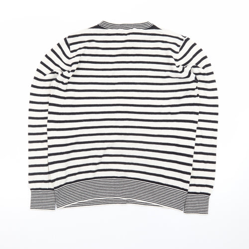 Galeries Lafayette Women's Black Striped Cotton Cashmere Jumper Size S