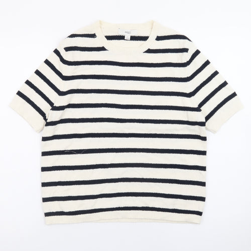 Marks and Spencer Women’s Ivory Striped Short Sleeve Pullover Jumper M