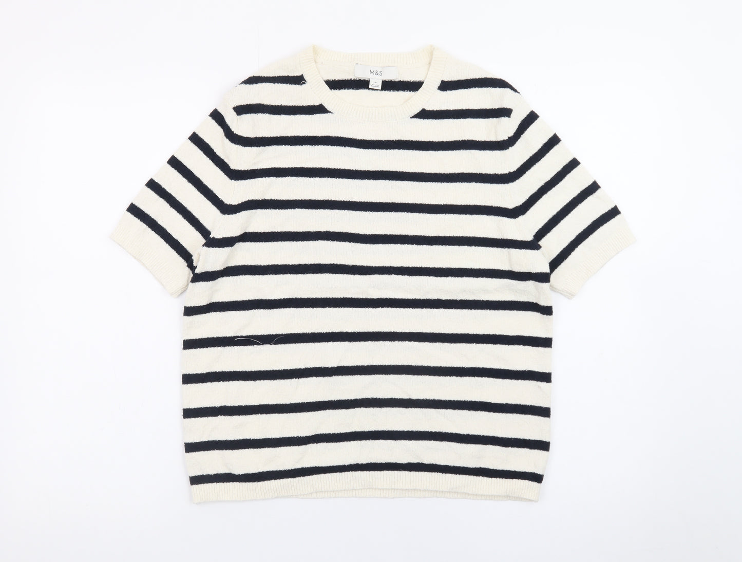 Marks and Spencer Women’s Ivory Striped Short Sleeve Pullover Jumper M