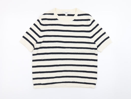Marks and Spencer Women’s Ivory Striped Short Sleeve Pullover Jumper M
