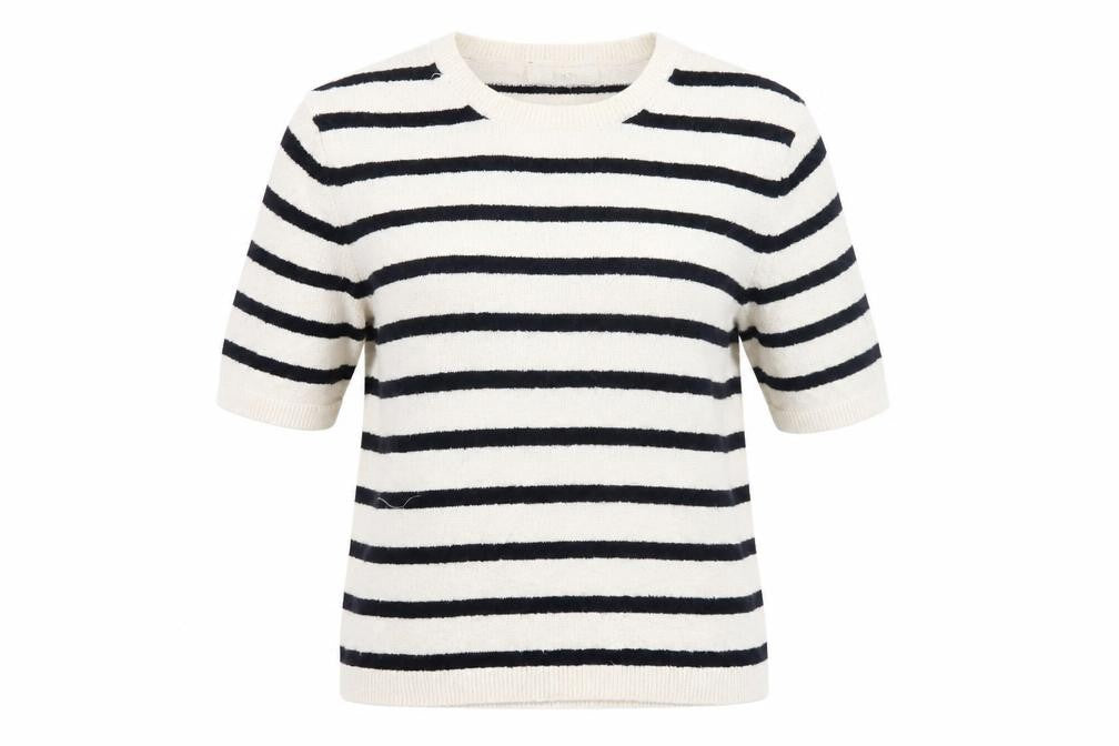 Front view of Marks & Spencer Women’s Ivory Striped Short Sleeve jumper M