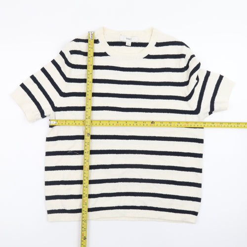Marks and Spencer Women’s Ivory Striped Short Sleeve Pullover Jumper M