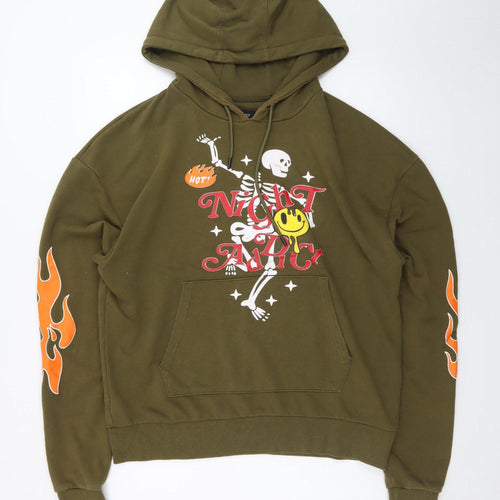 Night Addict Men's Green Graphic Skeleton Pullover Hoodie Size L