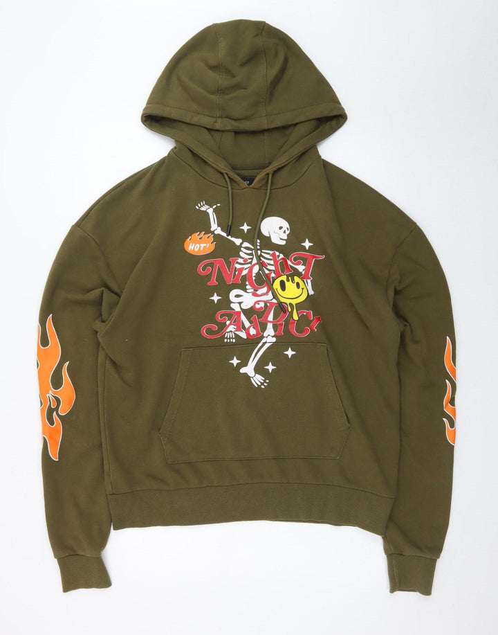 Night Addict Men's Green Graphic Skeleton Pullover Hoodie Size L
