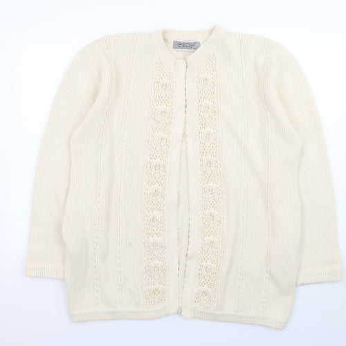 Excel Womens Ivory Cotton Knit Crochet Cardigan S