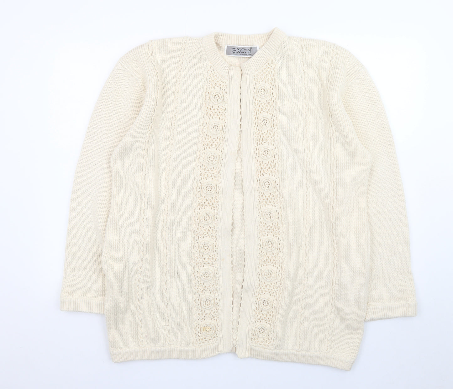 Excel Womens Ivory Cotton Knit Crochet Cardigan S