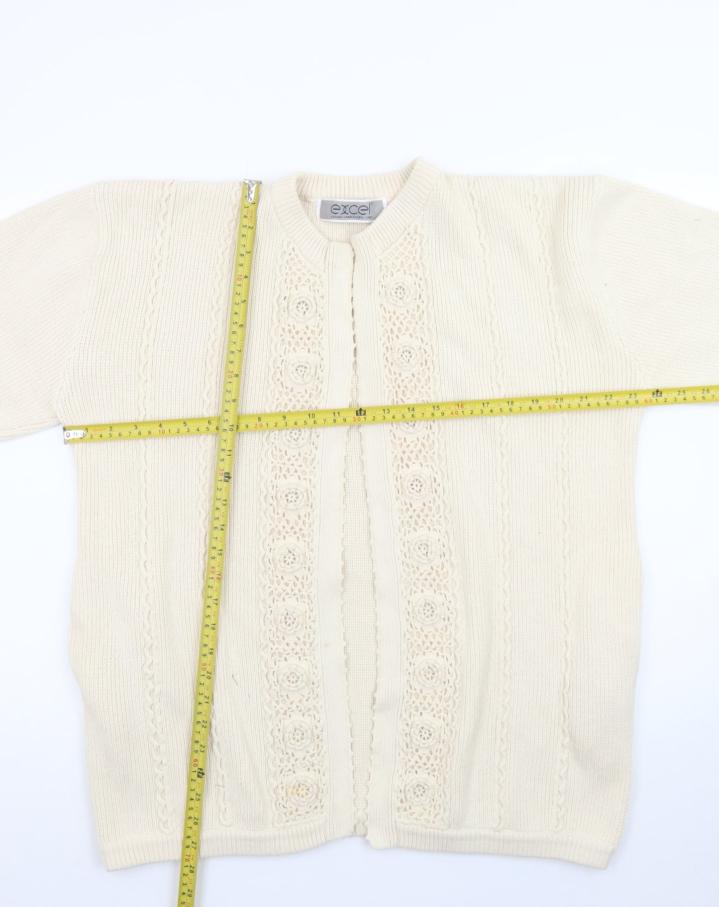 Excel Womens Ivory Cotton Knit Crochet Cardigan S
