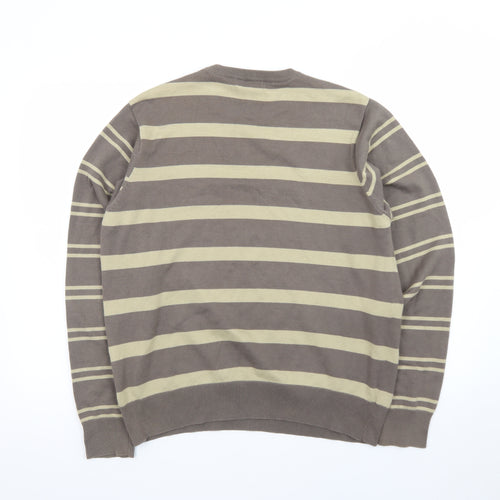 Bench Men Brown Striped Cotton Crew Neck Jumper Size L