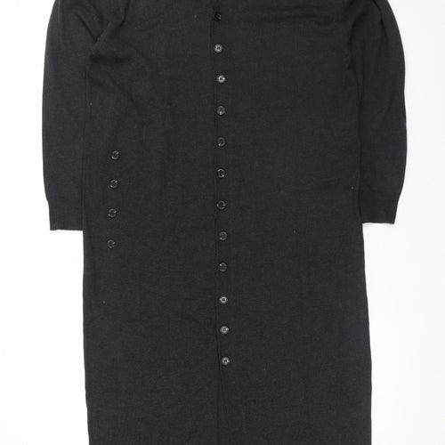 Zara Women Black Knit Midi Shirt Dress Size S Long Sleeve Button Up