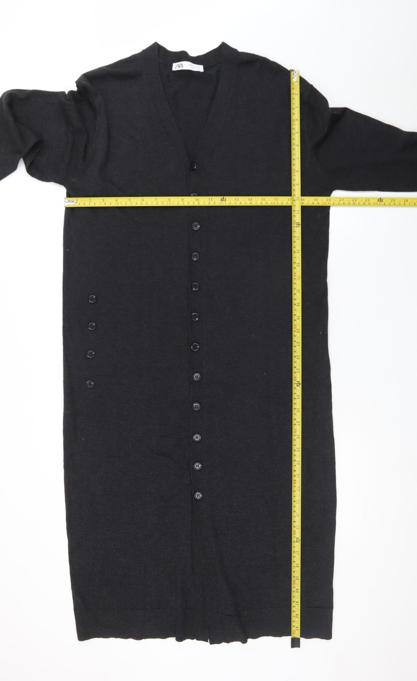 Zara Women Black Knit Midi Shirt Dress Size S Long Sleeve Button Up