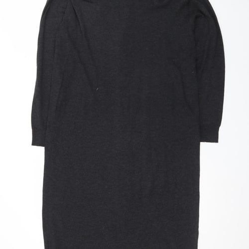 Zara Women Black Knit Midi Shirt Dress Size S Long Sleeve Button Up