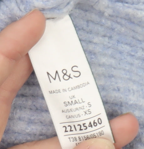 Marks and Spencer Women's Blue V-Neck Ribbed Knit Jumper Size S