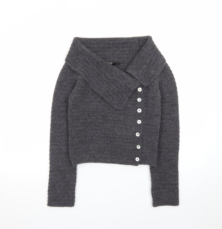 Zara Women’s Grey Wool Blend Collared Button Cardigan Size 10