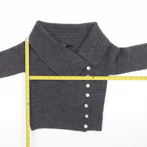 Zara Women’s Grey Wool Blend Collared Button Cardigan Size 10