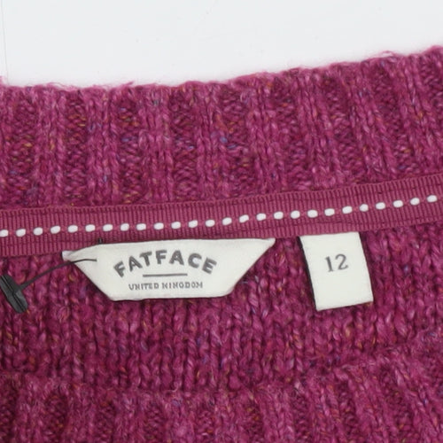 FatFace Women's Purple Wool Blend Cable Knit Jumper Size 12