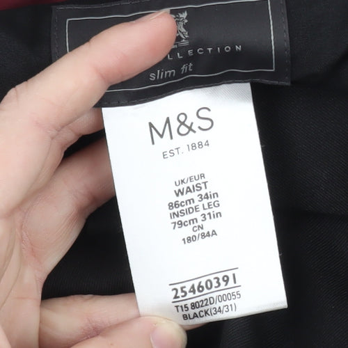 Marks and Spencer Mens Black Slim Fit Dress Trousers 34W 31L