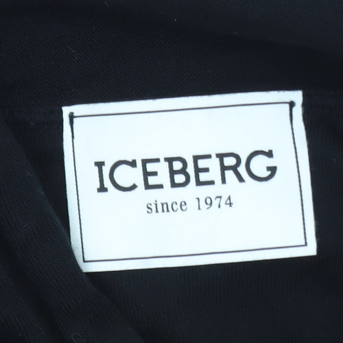 Iceberg Women’s Black Hoodie L Pullover Striped Graphic Logo Cotton Blend