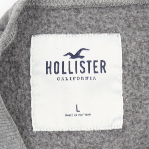 Hollister Women Grey Cropped Pullover Sweatshirt L Logo Crew Neck