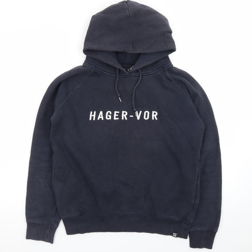 Hager Vor Men’s Blue Pullover Hoodie Medium Fleece Logo Regular Fit