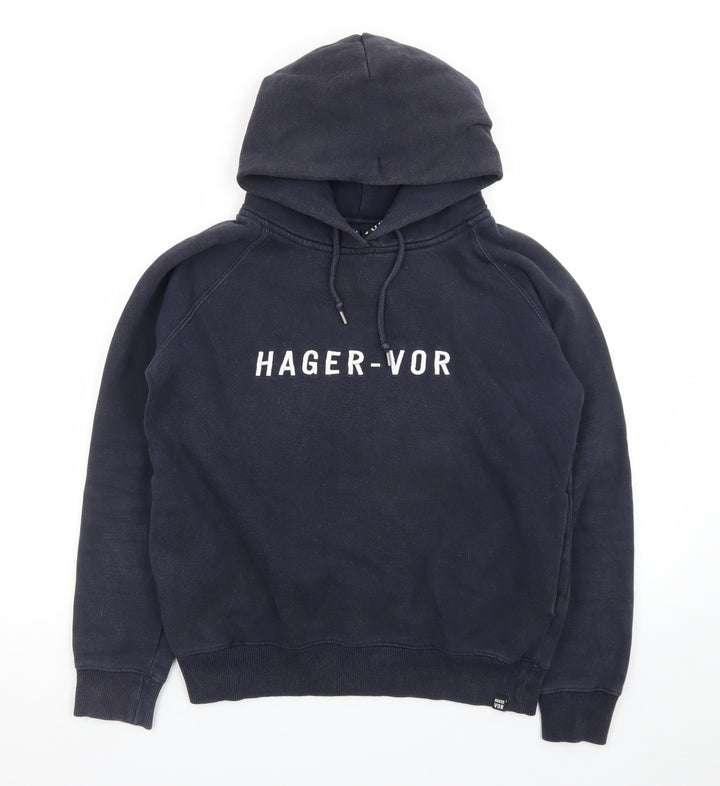 Hager Vor Men’s Blue Pullover Hoodie Medium Fleece Logo Regular Fit