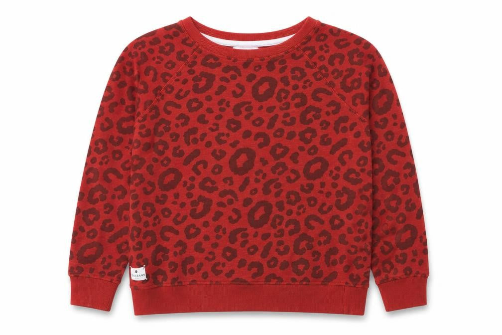 Front view of Brakeburn women’s red leopard print pullover sweatshirt, size UK 10