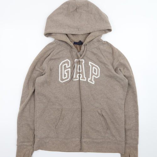 GAP Women Beige Full Zip Hoodie L Cotton Blend Casual