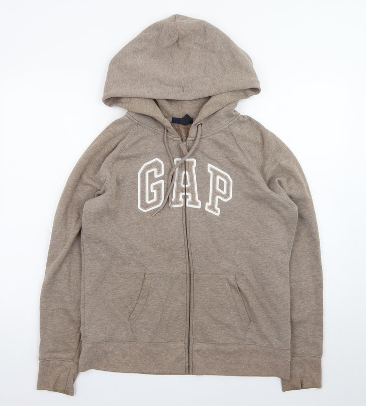 GAP Women Beige Full Zip Hoodie L Cotton Blend Casual